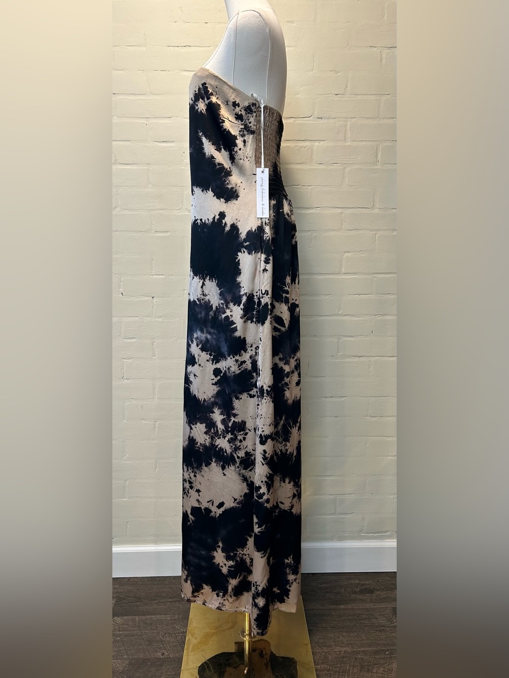 Young Fabulous & Broke Strapless Black Tan Tie Dye Maxi Dress Size L Boho Y2K - Picture 4 of 12